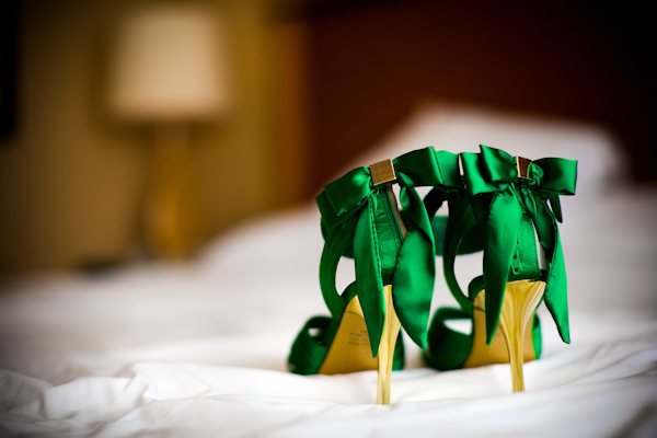bride's green shoes - photo by Southern California wedding photographers Callaway Gable